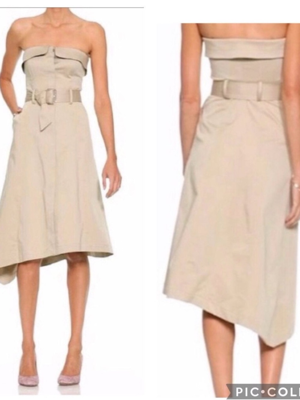 Banana Republic Strapless Belted A-Line Dress in Beige